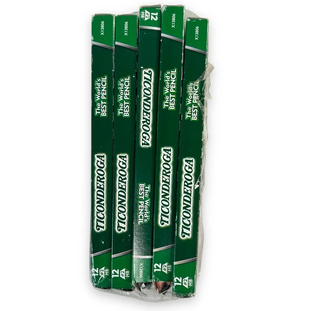 Lot of 5 Dixon Ticonderoga #2 HB Pre Sharpened Wooden Pencils‎ Soft Lead 12/Pack